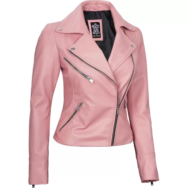 imageBlingsoul Womens Real Leather Motorcycle Jacket  Asymmetrical Leather Jackets for WomenNinfa  Pink Jacket