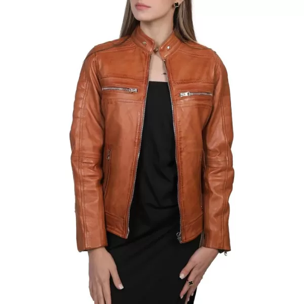 imageBlingsoul Cafe Racer Leather Jacket Womens  Stylish Real Lambskin Leather Jackets for WomenCafe Racer  Brown Jacket