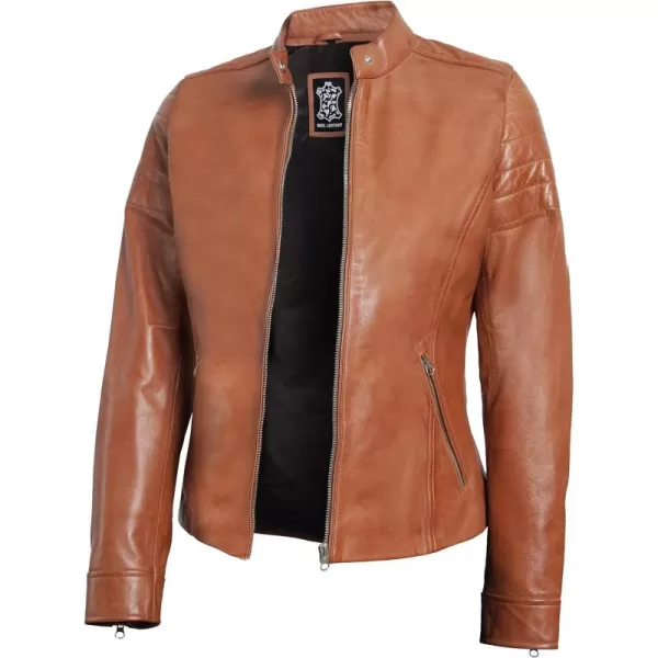 imageBlingsoul Cafe Racer Leather Jacket Womens  Stylish Real Lambskin Leather Jackets for WomenCarrie  Tan Jacket