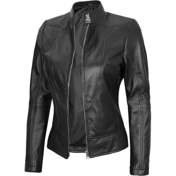 imageBlingsoul Leather Jacket Women  Cafe Racer Real Lambskin Womens Leather JacketAmy  Black Jacket