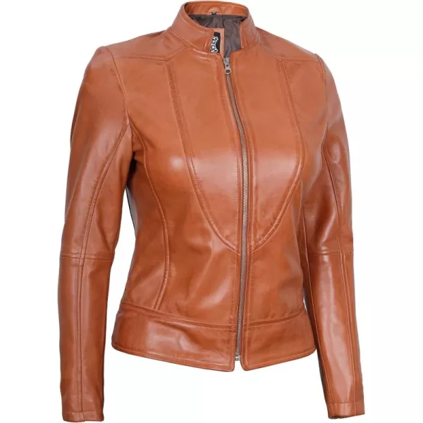 imageBlingsoul Leather Jacket Women  Cafe Racer Real Lambskin Womens Leather JacketAmy  Tan Brown Jacket