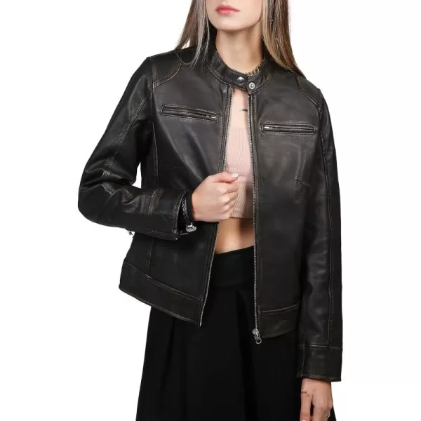 imageBlingsoul Leather Jacket Women  Cafe Racer Real Lambskin Womens Leather JacketDodge  Ruboff Jacket