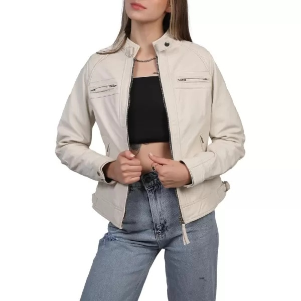 imageBlingsoul Leather Jacket Women  Cafe Racer Real Lambskin Womens Leather JacketJohnson  Off White Leather Jacket