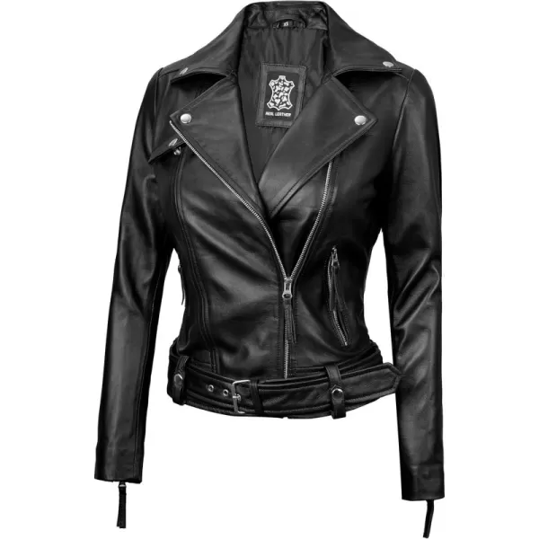 imageBlingsoul Womens Real Leather Motorcycle Jacket  Asymmetrical Leather Jackets for WomenAngela  Black Jacket