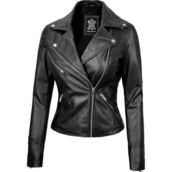 imageBlingsoul Womens Real Leather Motorcycle Jacket  Asymmetrical Leather Jackets for WomenBlack  Ninfa Jacket