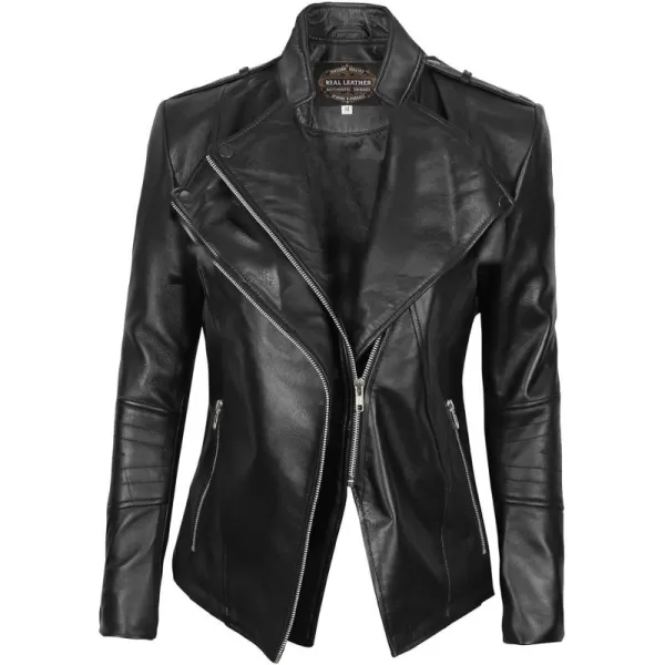 imageBlingsoul Womens Real Leather Motorcycle Jacket  Asymmetrical Leather Jackets for WomenMonica  Black Jacket