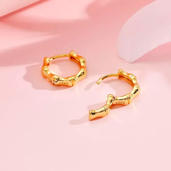 imageBlingsoul 14K Gold Plated Lightweight Gold Hoops Earrings  Small Hoop Earrings for WomenBamboo Hoop