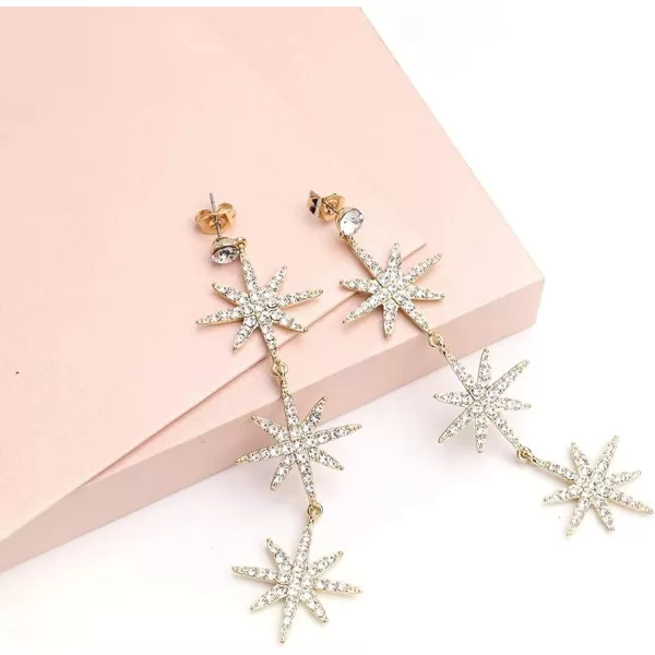 imageBlingsoul Gold 3 Star Earrings  Silver 3 Star Hexagonal Snowflakes Dangling Wedding Jewelry for Women BrideGold Earrings