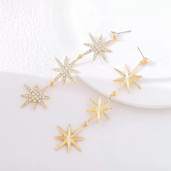 imageBlingsoul Gold 3 Star Earrings  Silver 3 Star Hexagonal Snowflakes Dangling Wedding Jewelry for Women BrideGold Earrings