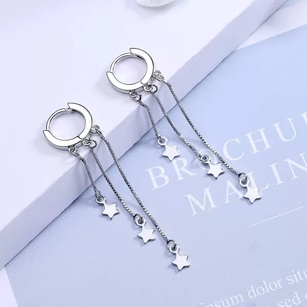 imageBlingsoul Long Star Earrings  Sparkly Crystal Dangle Earrings for Women Jewelry GiftDangle Earrings  Silver