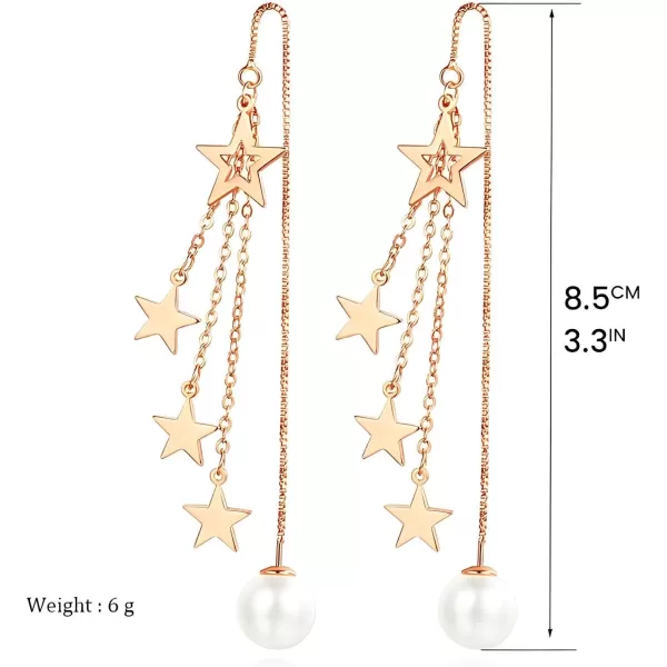 imageBlingsoul Long Star Earrings  Sparkly Crystal Dangle Earrings for Women Jewelry GiftPearl Earrings  Gold