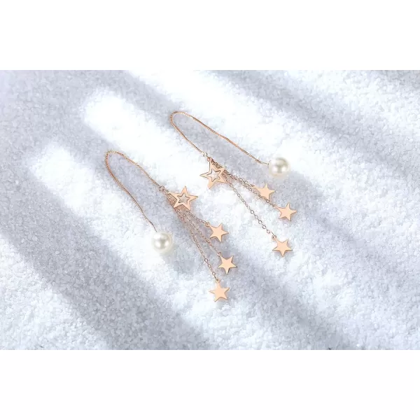 imageBlingsoul Long Star Earrings  Sparkly Crystal Dangle Earrings for Women Jewelry GiftPearl Earrings  Gold