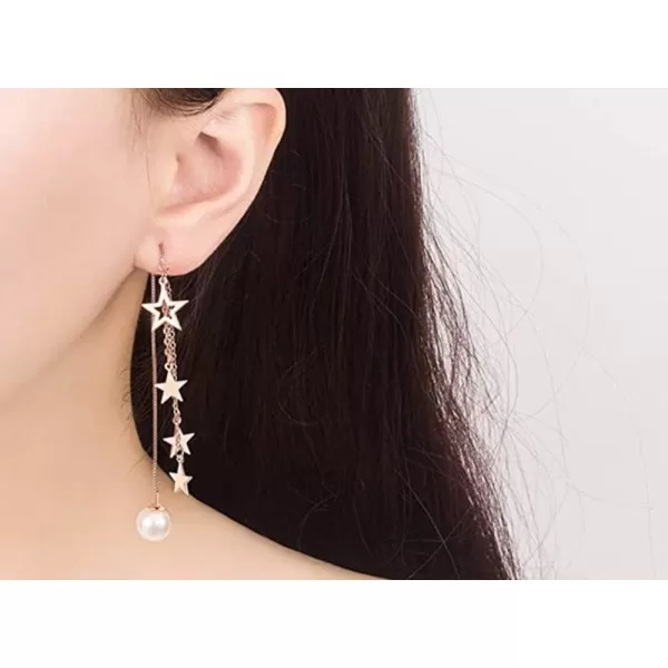 imageBlingsoul Long Star Earrings  Sparkly Crystal Dangle Earrings for Women Jewelry GiftPearl Earrings  Gold