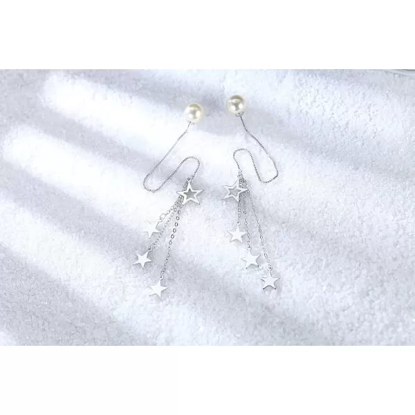 imageBlingsoul Long Star Earrings  Sparkly Crystal Dangle Earrings for Women Jewelry GiftPearl Earrings  Silver