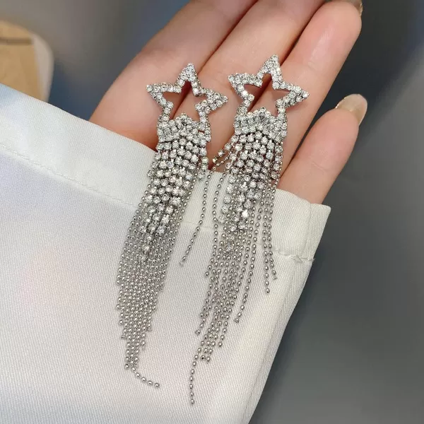 imageBlingsoul Long Star Earrings  Sparkly Crystal Dangle Earrings for Women Jewelry GiftSilver Earrings  Long