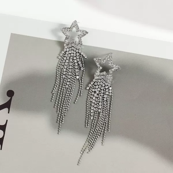 imageBlingsoul Long Star Earrings  Sparkly Crystal Dangle Earrings for Women Jewelry GiftSilver Earrings  Long