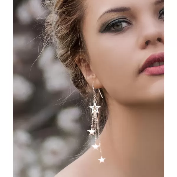 imageBlingsoul Long Star Earrings  Sparkly Crystal Dangle Earrings for Women Jewelry GiftStar Earrings  Rose Gold