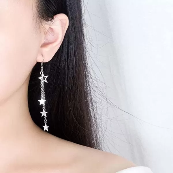 imageBlingsoul Long Star Earrings  Sparkly Crystal Dangle Earrings for Women Jewelry GiftStar Earrings  Silver