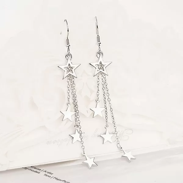 imageBlingsoul Long Star Earrings  Sparkly Crystal Dangle Earrings for Women Jewelry GiftStar Earrings  Silver