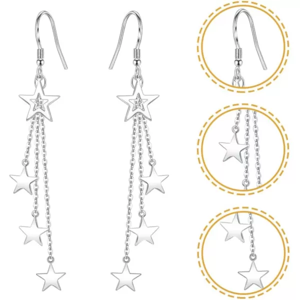 imageBlingsoul Long Star Earrings  Sparkly Crystal Dangle Earrings for Women Jewelry GiftStar Earrings  Silver