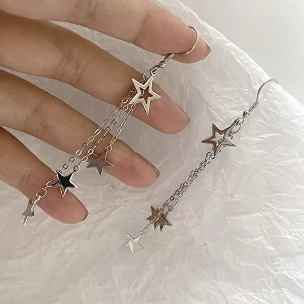 imageBlingsoul Long Star Earrings  Sparkly Crystal Dangle Earrings for Women Jewelry GiftStar Earrings  Silver