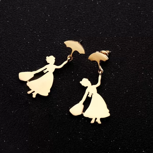 imageBlingsoul Mary Dangle Earrings  Poppins Flying Umbrella Fashion Earring for WomenPopps Gold Earrings