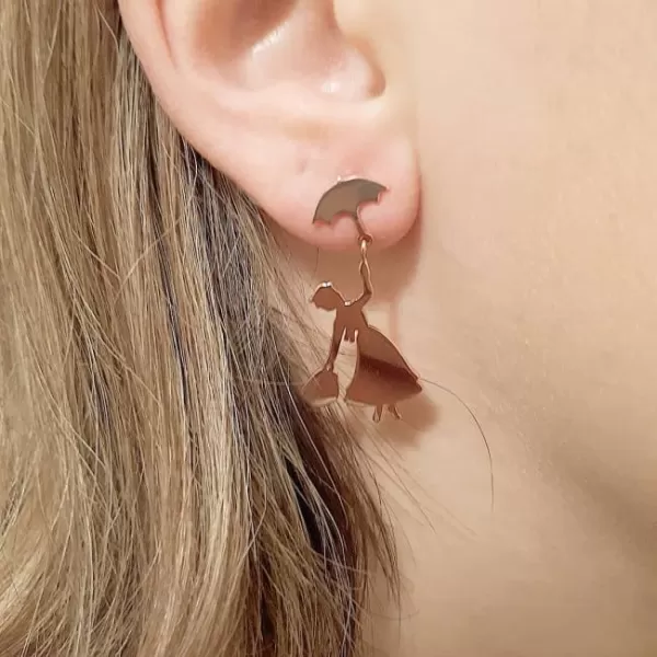 imageBlingsoul Mary Dangle Earrings  Poppins Flying Umbrella Fashion Earring for WomenRose Gold Earrings