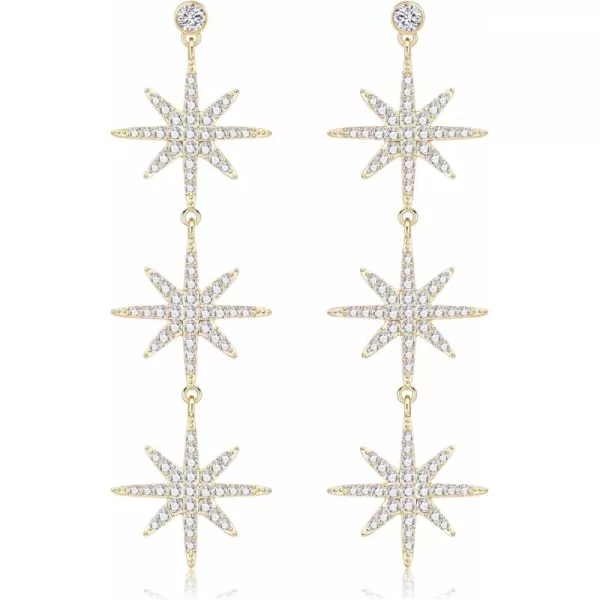 imageBlingsoul Gold 3 Star Earrings  Silver 3 Star Hexagonal Snowflakes Dangling Wedding Jewelry for Women BrideGold Earrings