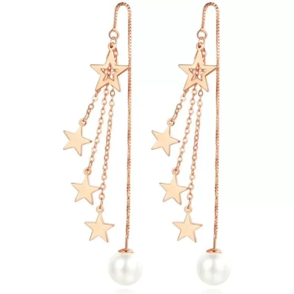 imageBlingsoul Long Star Earrings  Sparkly Crystal Dangle Earrings for Women Jewelry GiftPearl Earrings  Gold