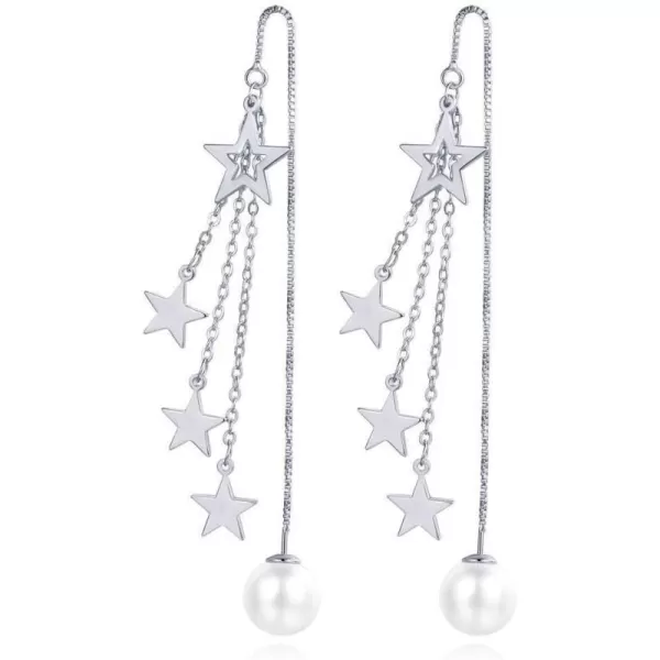 imageBlingsoul Long Star Earrings  Sparkly Crystal Dangle Earrings for Women Jewelry GiftPearl Earrings  Silver