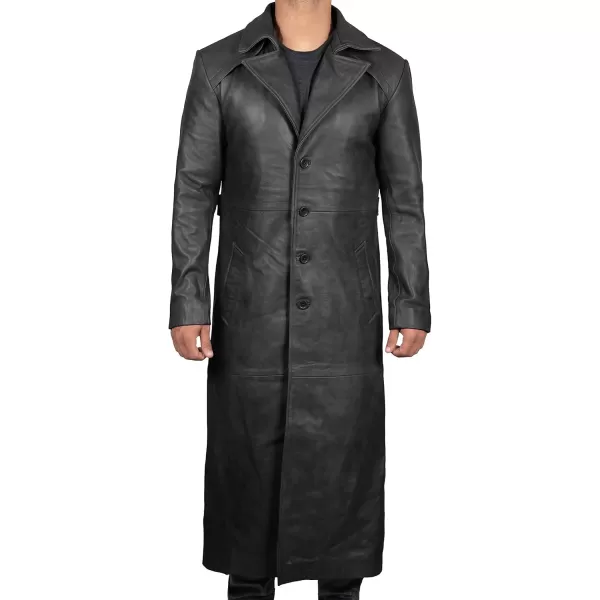 imageBrown Winter Trench Coat Men  Distressed Black Real Leather Long OvercoatBlack  Real Leather Coat