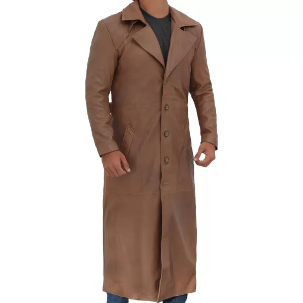 imageBrown Winter Trench Coat Men  Distressed Black Real Leather Long OvercoatBrown  Real Leather Coat