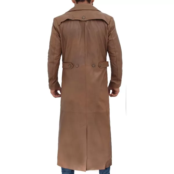 imageBrown Winter Trench Coat Men  Distressed Black Real Leather Long OvercoatBrown  Real Leather Coat