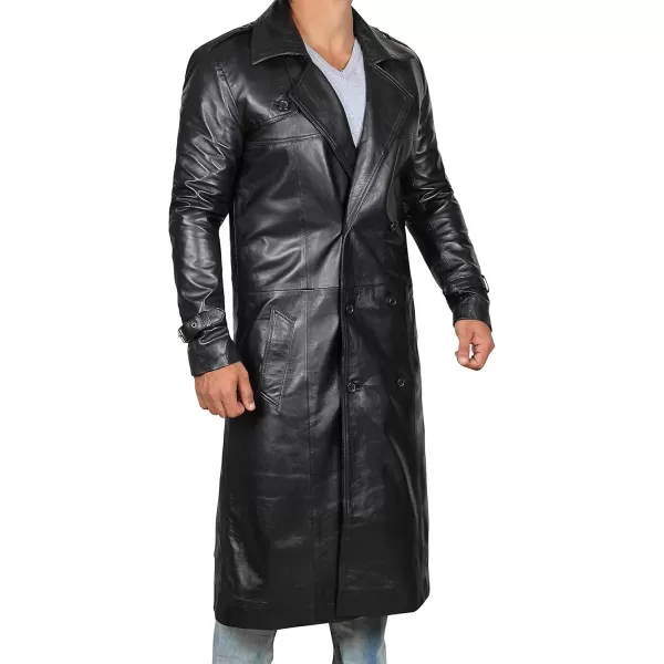 imageBrown Winter Trench Coat Men  Distressed Black Real Leather Long OvercoatPunish  Black Leather Coat