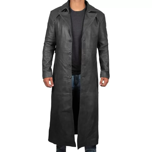 imageBrown Winter Trench Coat Men  Distressed Black Real Leather Long OvercoatBlack  Real Leather Coat