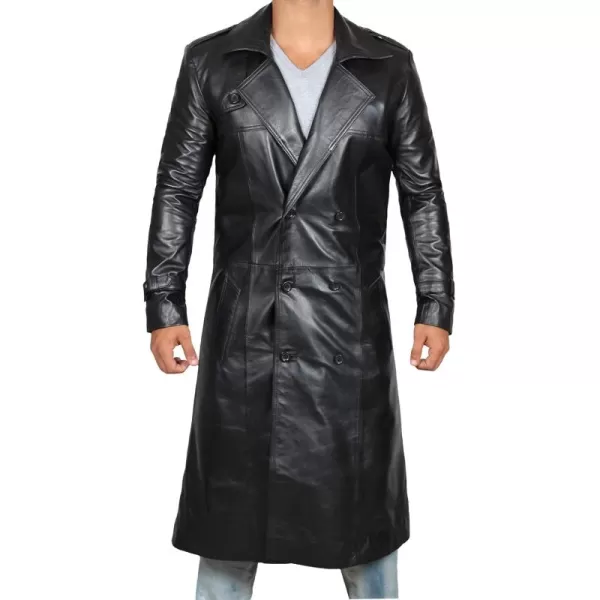 imageBrown Winter Trench Coat Men  Distressed Black Real Leather Long OvercoatPunish  Black Leather Coat