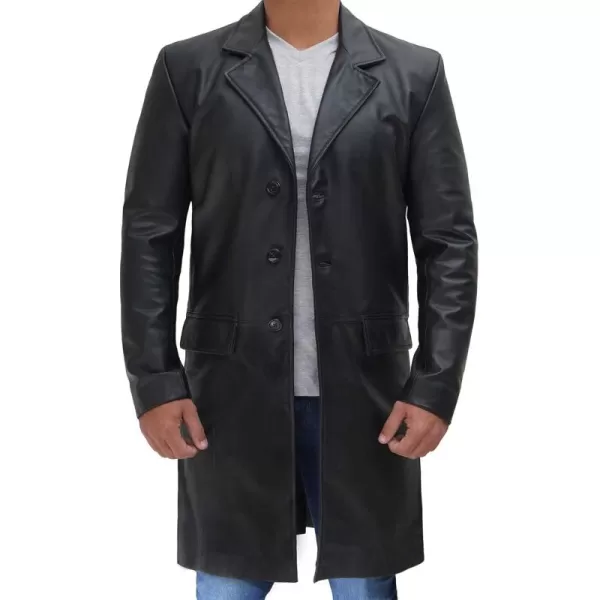 imageBrown Winter Trench Coat Men  Distressed Black Real Leather Long OvercoatWalking  Black Coat