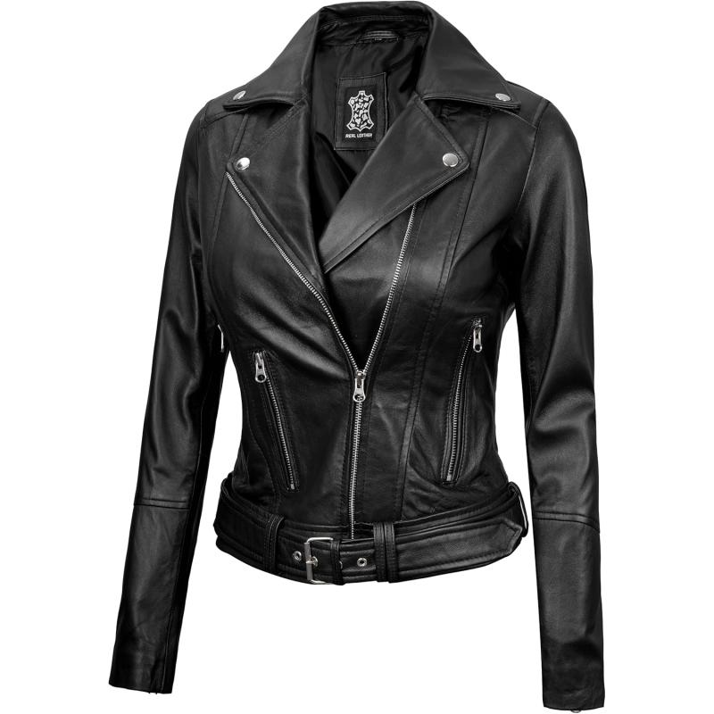 imageBlingsoul Leather Jacket Women  Real Lambskin Leather Asymmetrical Moto Style Jackets For WomensAldo  Black Jacket