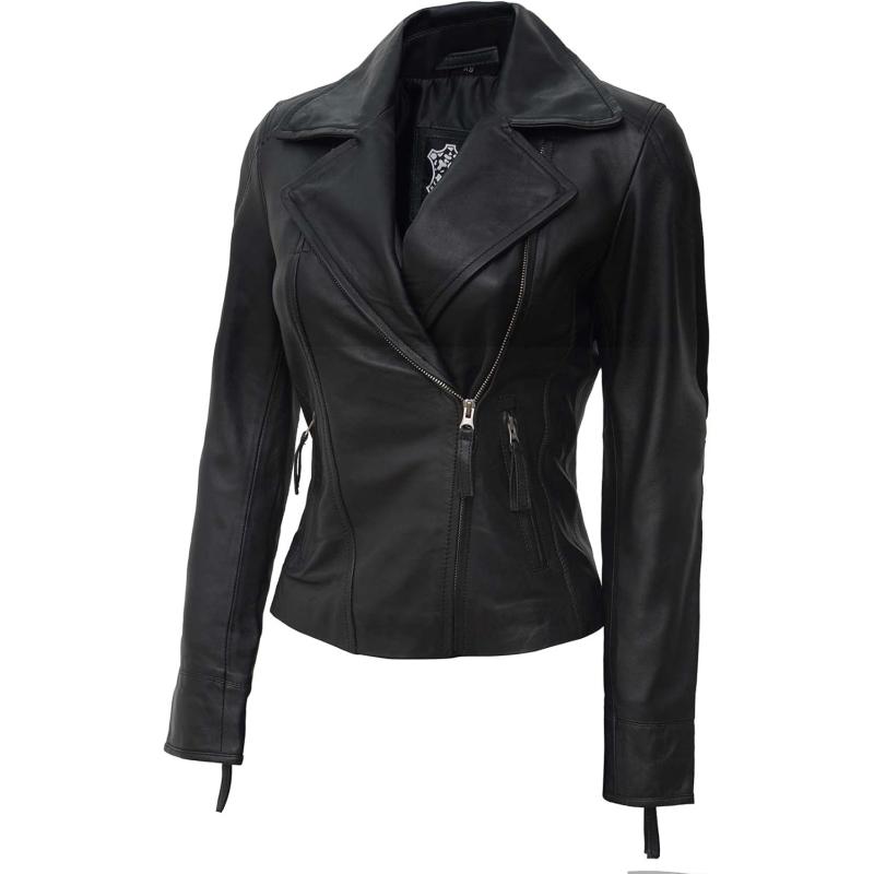 imageBlingsoul Leather Jacket Women  Real Lambskin Leather Asymmetrical Moto Style Jackets For WomensBlack  Ramsey Jacket