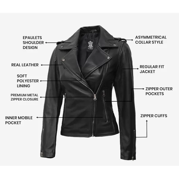 imageBlingsoul Real Lambskin Leather Jacket Women  Asymmetrical Style Womens Leather JacketsKirsten  Black Jacket