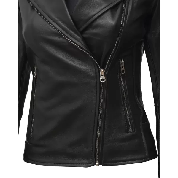imageBlingsoul Real Lambskin Leather Jacket Women  Asymmetrical Style Womens Leather JacketsKirsten  Black Jacket