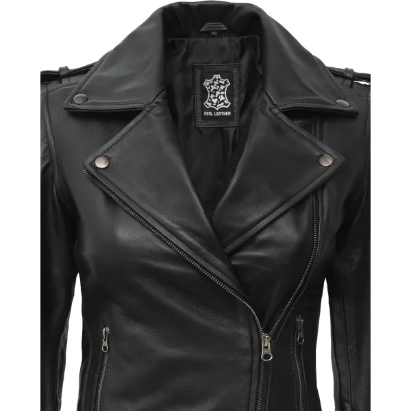 imageBlingsoul Real Lambskin Leather Jacket Women  Asymmetrical Style Womens Leather JacketsKirsten  Black Jacket