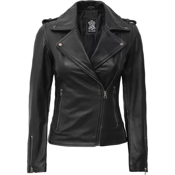 imageBlingsoul Real Lambskin Leather Jacket Women  Asymmetrical Style Womens Leather JacketsKirsten  Black Jacket