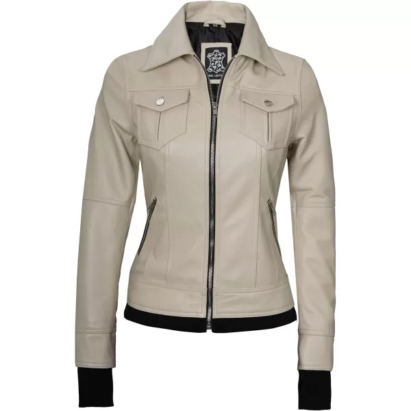 imageBlingsoul Leather Bomber Jacket Women  Real Lambskin Womens Leather Jackets with Removable HoodBeige  Betty Jacket