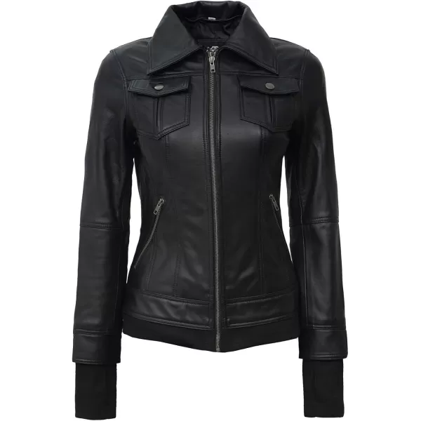 imageBlingsoul Leather Bomber Jacket Women  Real Lambskin Womens Leather Jackets with Removable HoodBlack  Betty Jacket