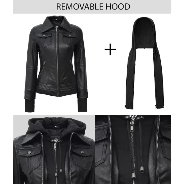 imageBlingsoul Leather Bomber Jacket Women  Real Lambskin Womens Leather Jackets with Removable HoodBlack  Betty Jacket