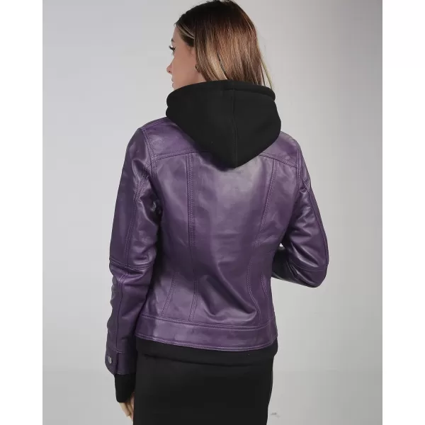 imageBlingsoul Leather Bomber Jacket Women  Real Lambskin Womens Leather Jackets with Removable HoodPurple  Betty Jacket