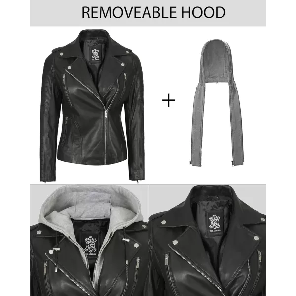 imageBlingsoul Real Lambskin Leather Jacket Women  Womens Leather Jackets With Detachable HoodBagheria  Black Jacket