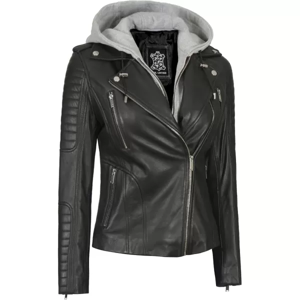 imageBlingsoul Real Lambskin Leather Jacket Women  Womens Leather Jackets With Detachable HoodBagheria  Black Jacket