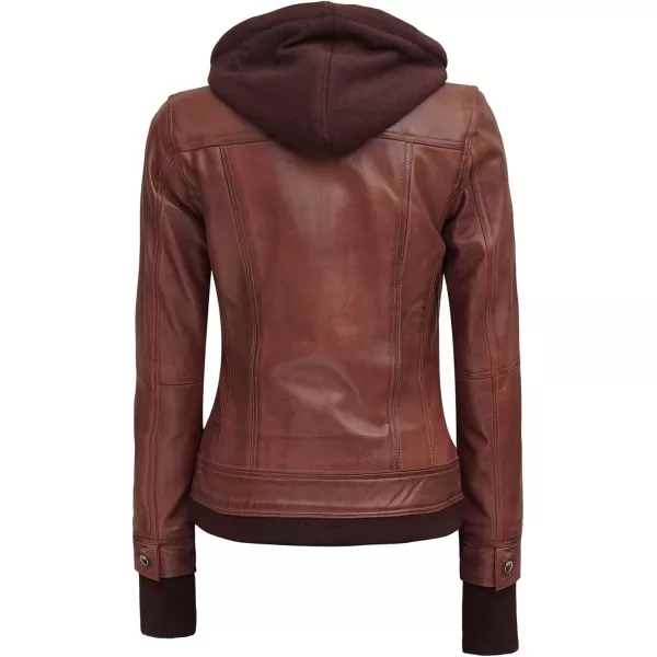 imageBlingsoul Real Lambskin Leather Jacket Women  Womens Leather Jackets With Detachable HoodCognac  Tralee Jacket